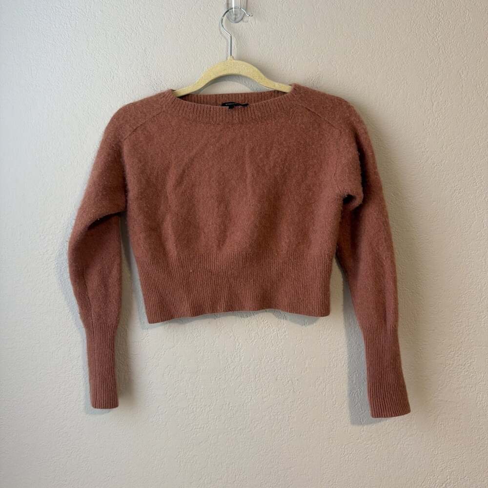 Theory Women’s dusty rose 100% Cashmere Cropped Sweater Petite ribbed sleeve